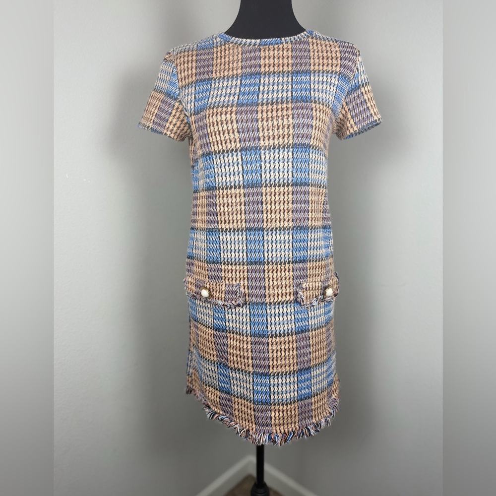 ZARA Tweed Plaid Fringe-Trim Shift Dress – Size Small - Picture 15 of 15